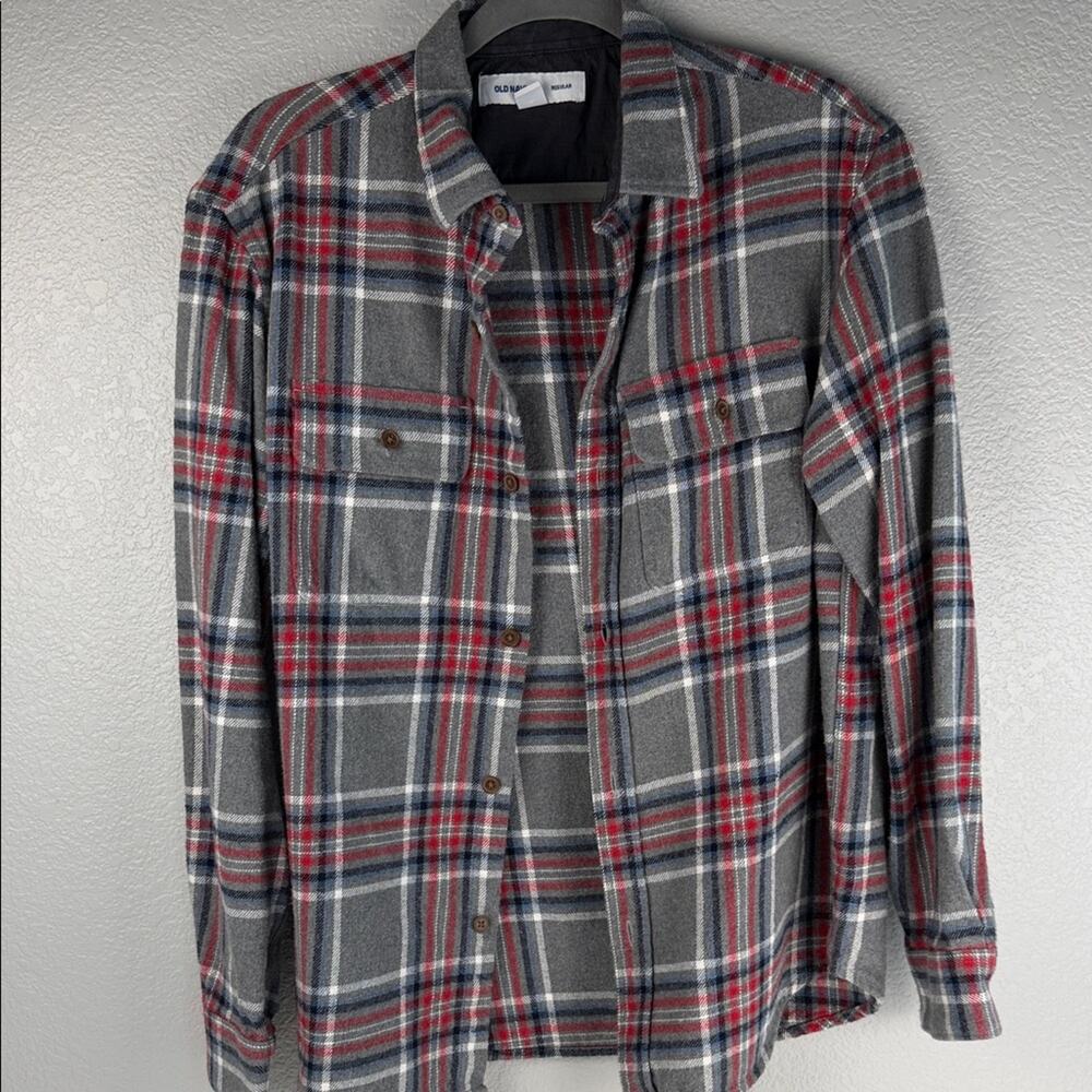 NWOT Men’s Red and Gray Plaid Button-Down Shirt, Large